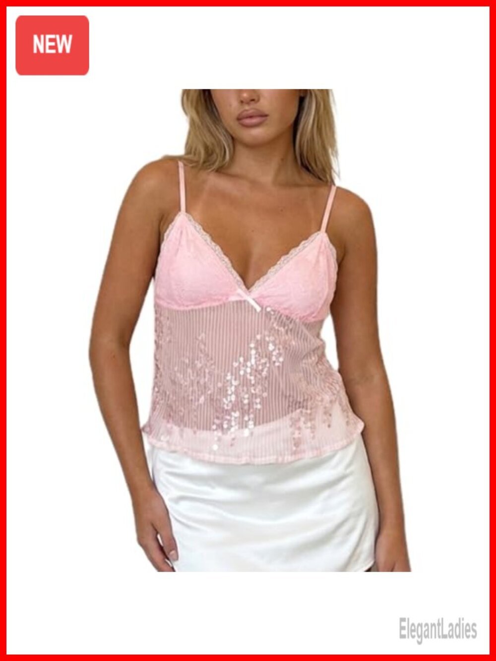 Y2K Sequin Cami Top Sheer Backless Crop Tank